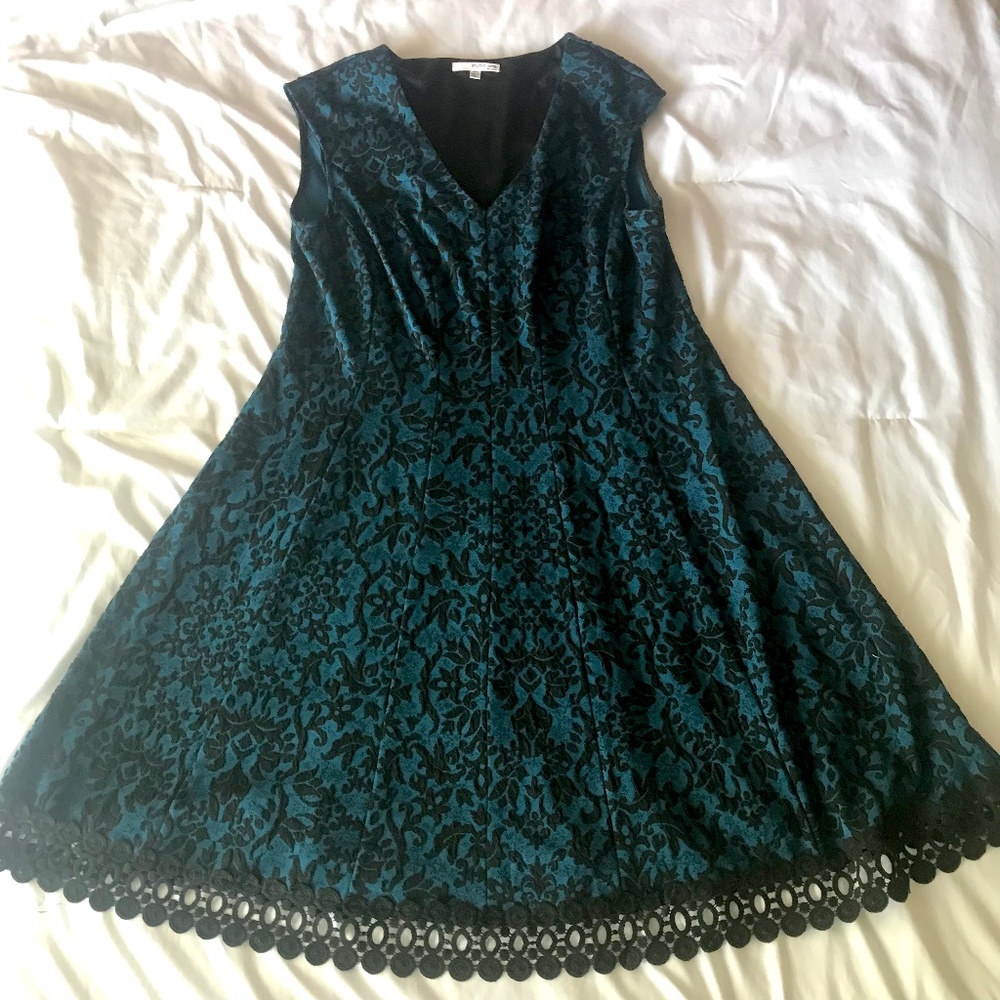 Studio One Teal Patterned ALine DressStudio One Ne